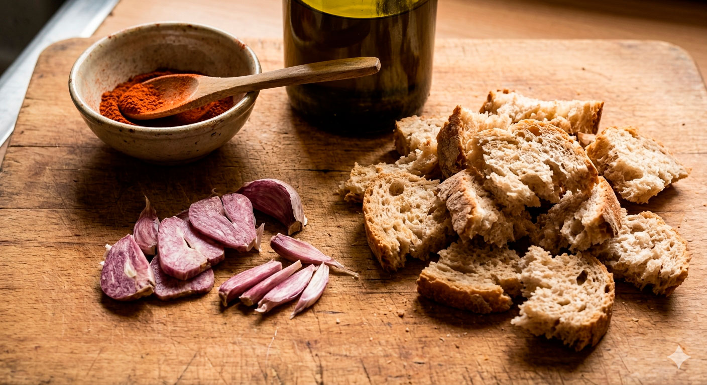 Sliced garlic gently browning in extra virgin olive oil for classic garlic soup