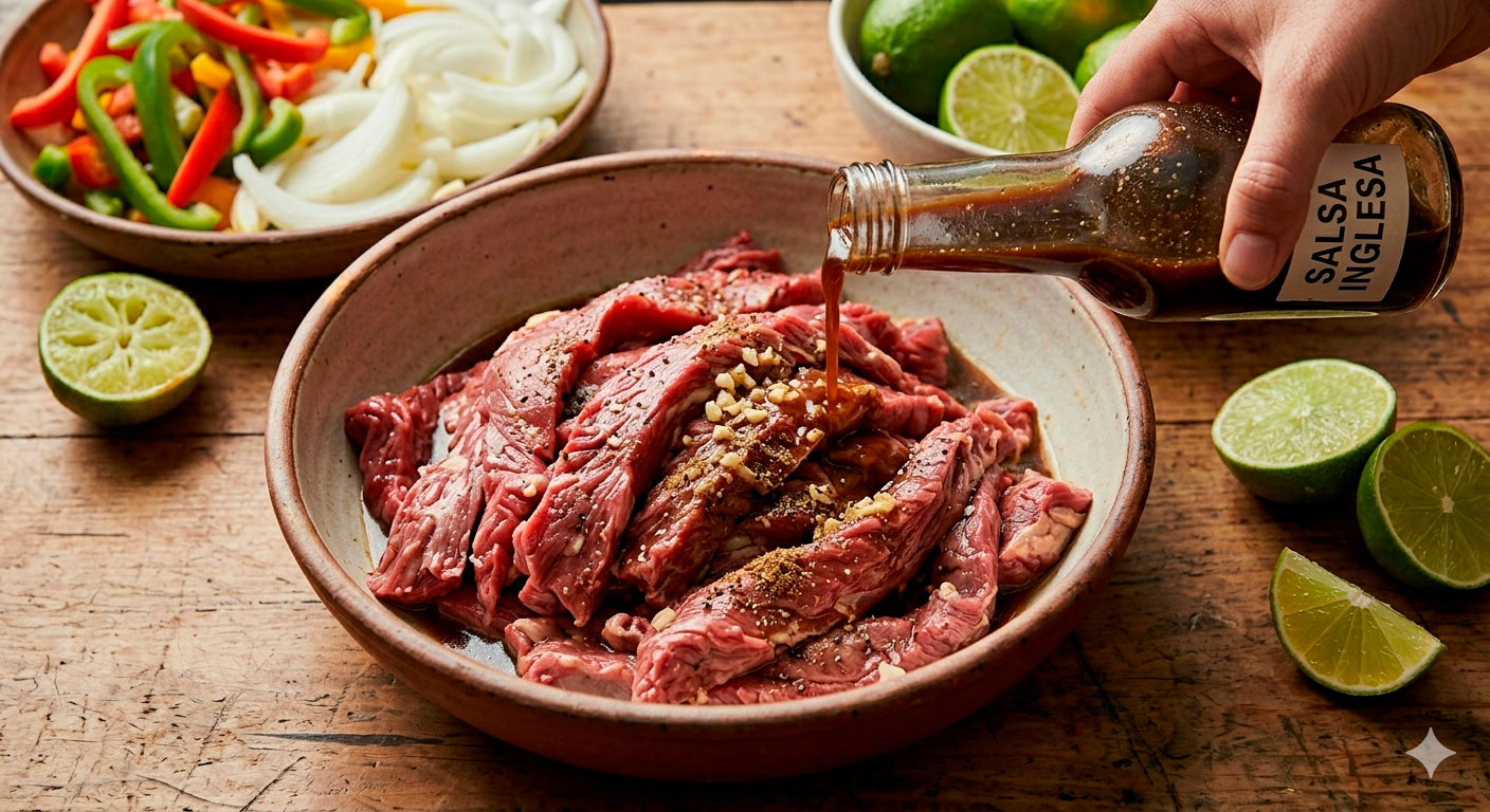 Fajitas de res con salsa inglesa irresistibles recién marinadas