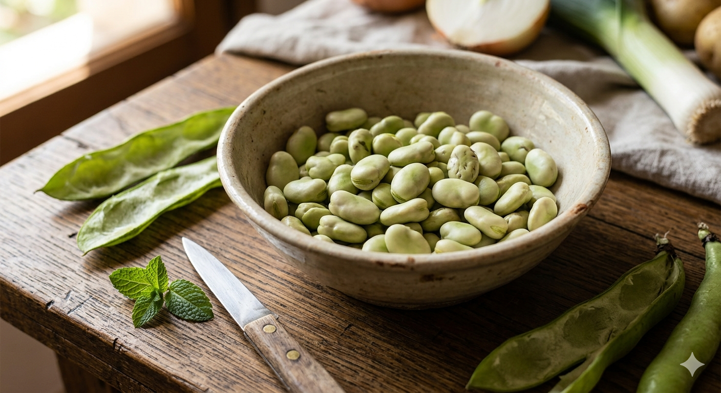 Sopa de habas tiernas con menta irresistible, cremosa y verde, recién preparada