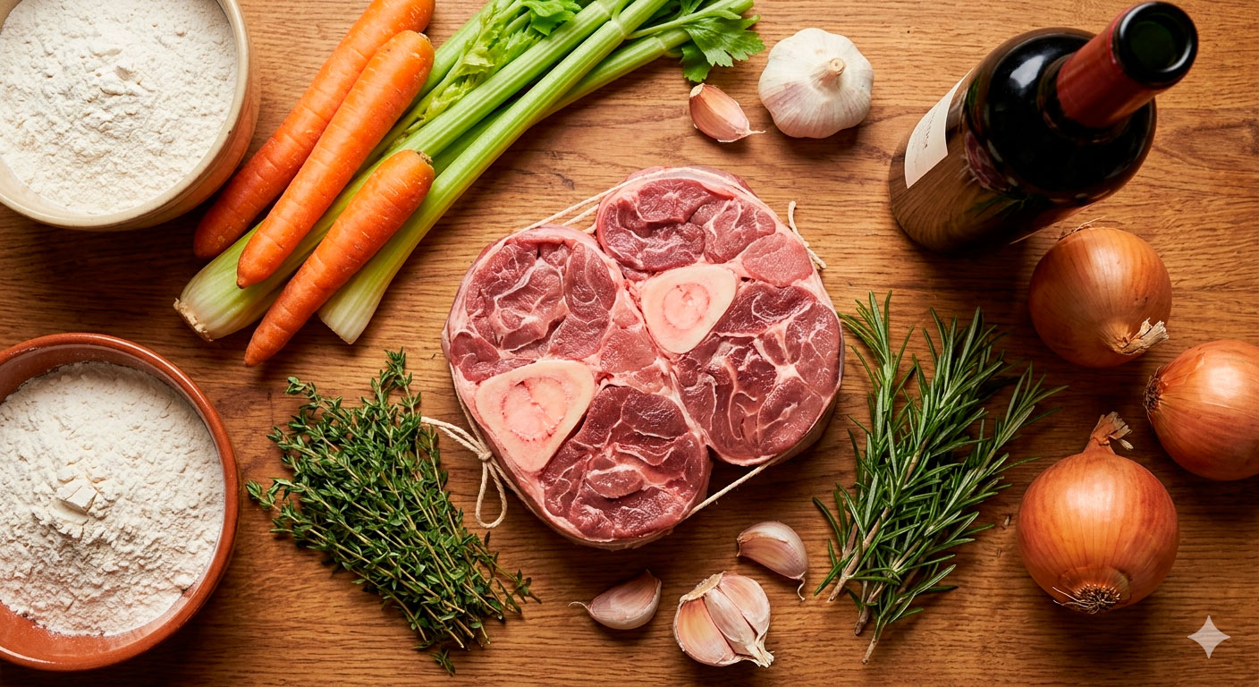Ingredientes del ossobuco al vino tinto con gremolata irresistible listos para preparar