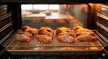 Alitas de pollo horneándose sobre rejilla en horno a 210 grados para lograr dorado perfecto