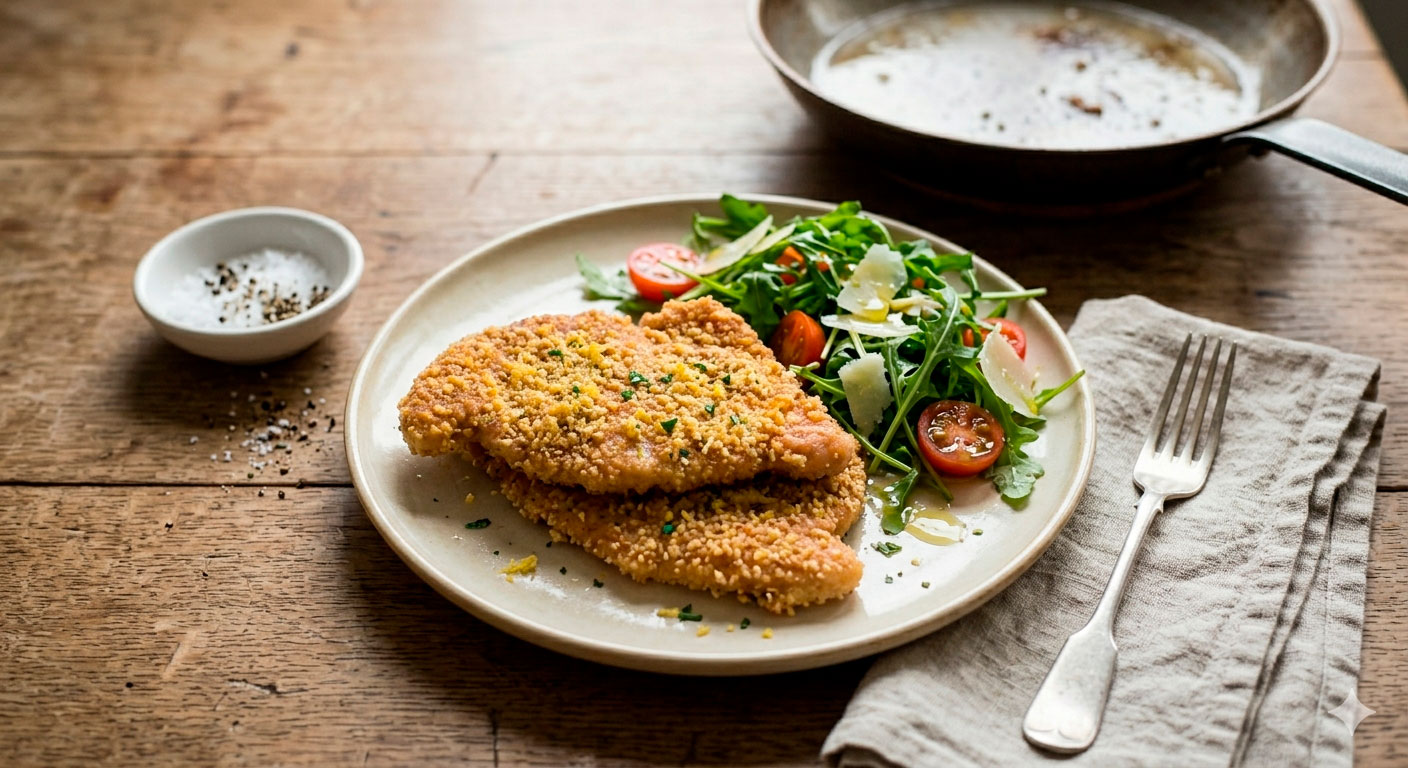 Milanesas de pollo con limón y perejil nutritivas y balanceadas, listas para servir