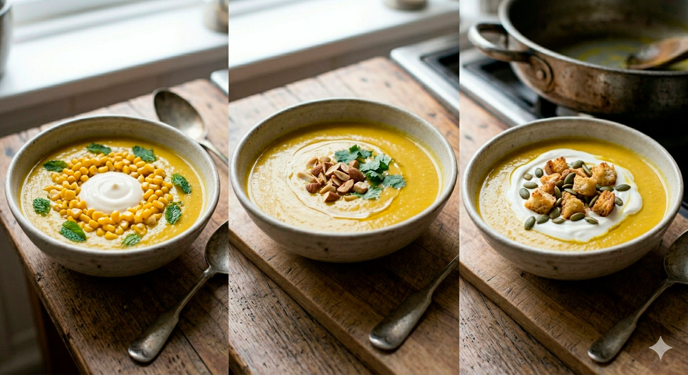 Diferentes variaciones y versiones de la crema de coliflor al curry suave irresistible