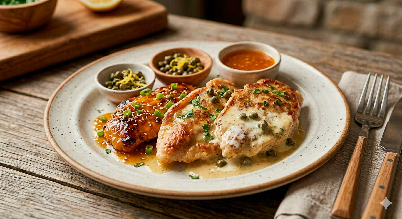 Diferentes variaciones y versiones de Piccata de Pollo con Limón y Alcaparras
