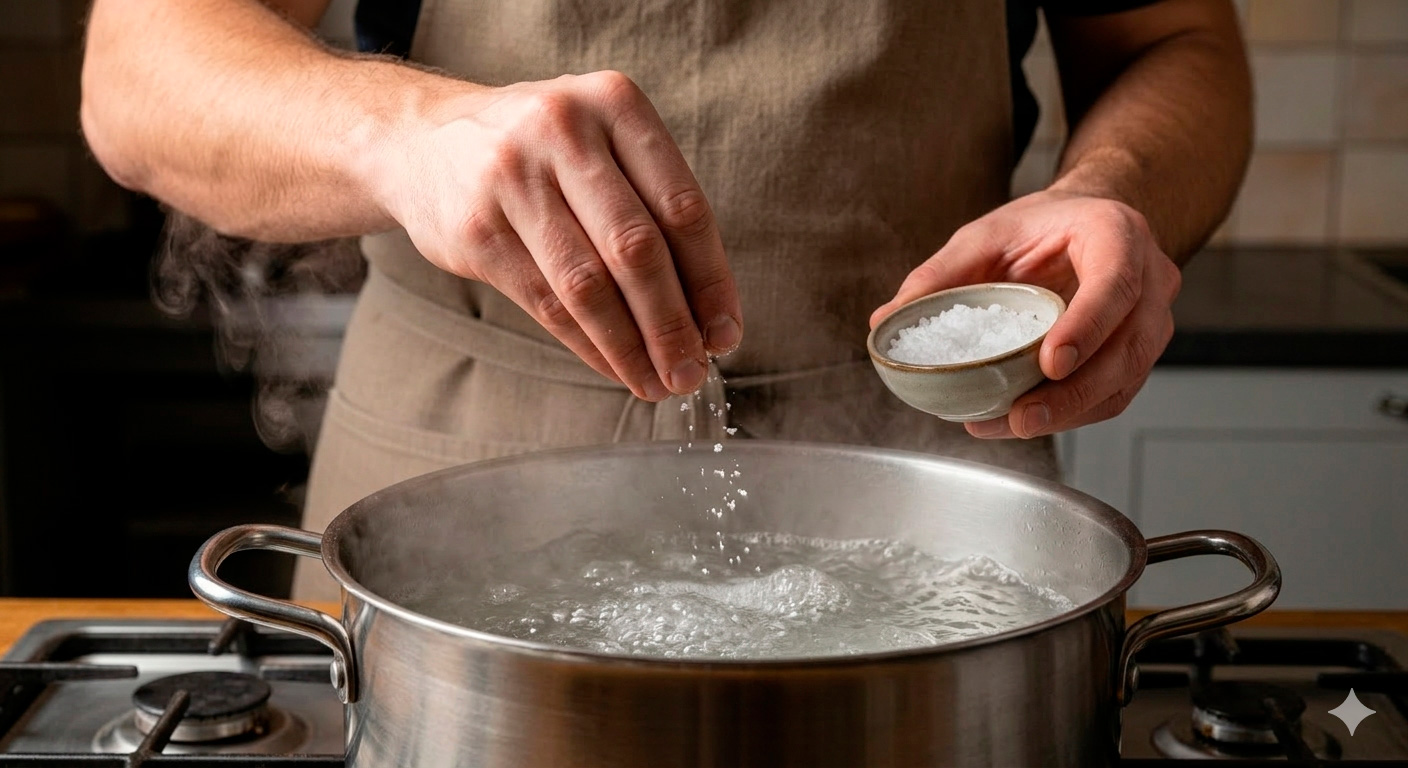 Agua hirviendo para base de sopa rápida de vegetales