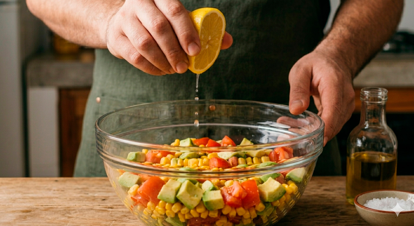 Aliño de ensalada con limón aceite y sal