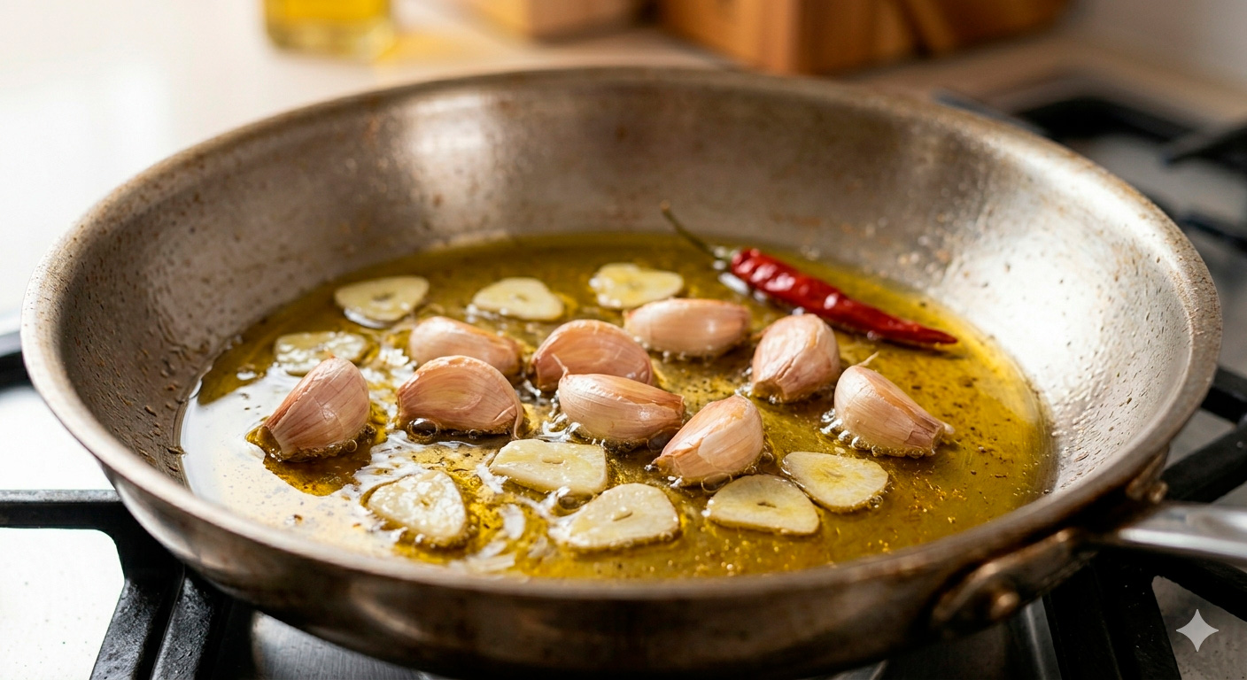 Garlic chicken ready to serve, perfectly presented with confit garlic