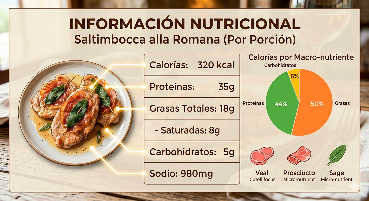 Saltimbocca alla Romana nutritivo y balanceado listo para servir