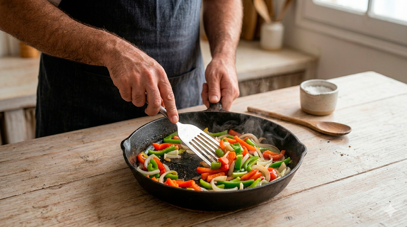 Plato terminado de huevos revueltos con verduras