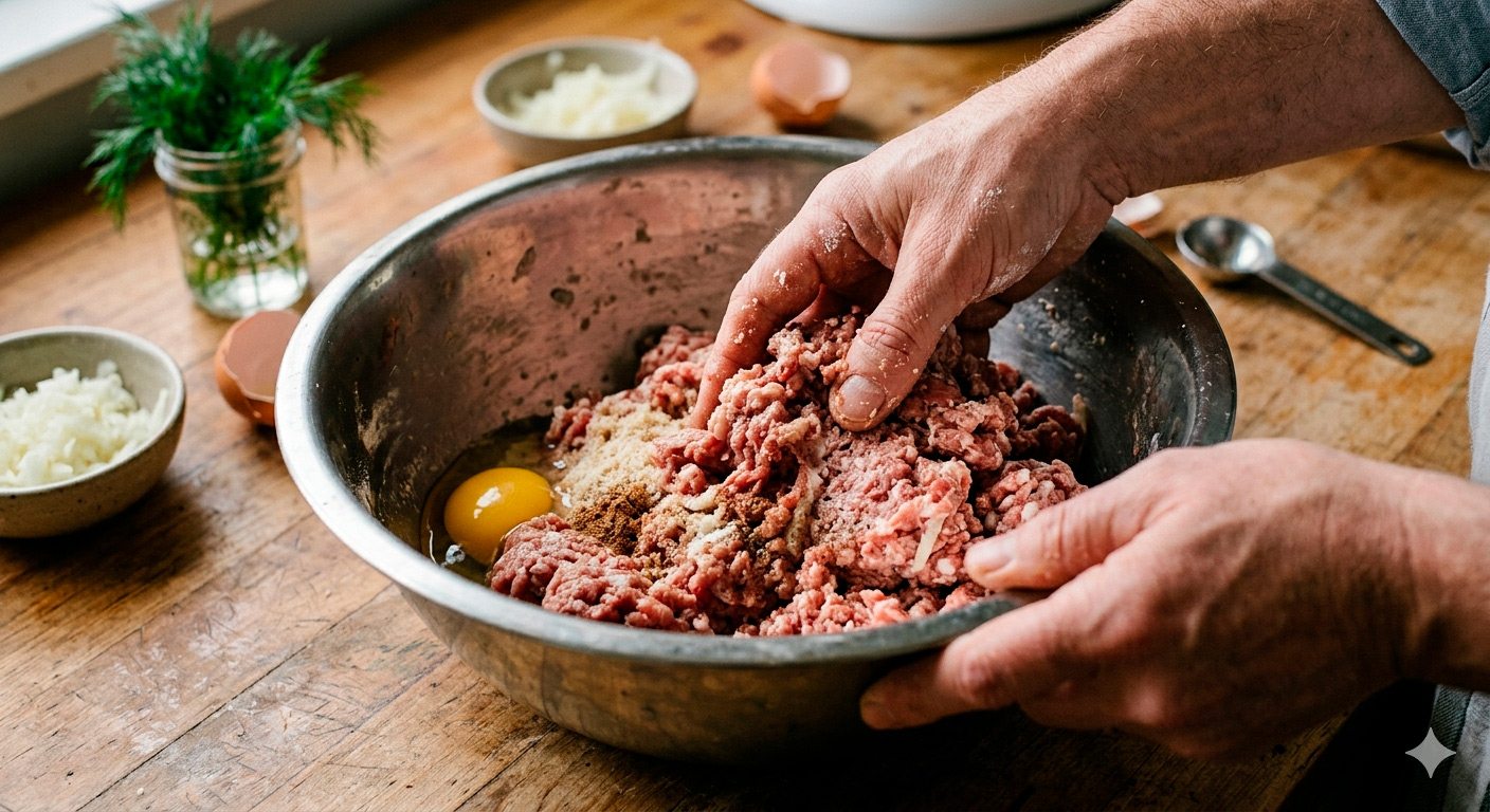 Albóndigas suecas en proceso inicial de preparación antes de cocinar