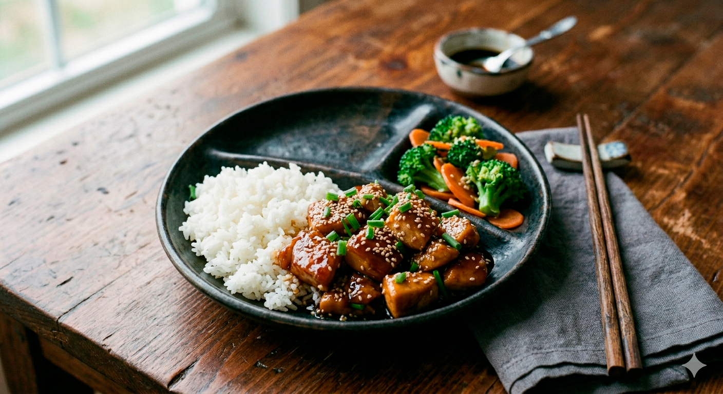 Diferentes variaciones y versiones del pollo teriyaki con sésamo y jengibre